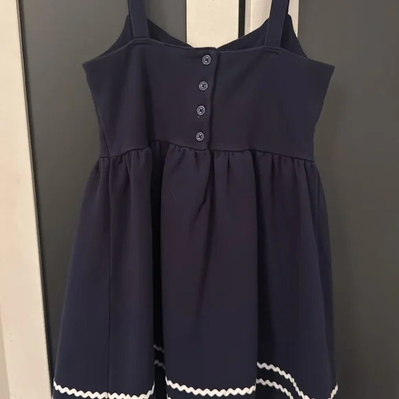 Janie and Jack Girls 6 Navy Sundress with Red Bow and White Trim - Picture 8 of 9